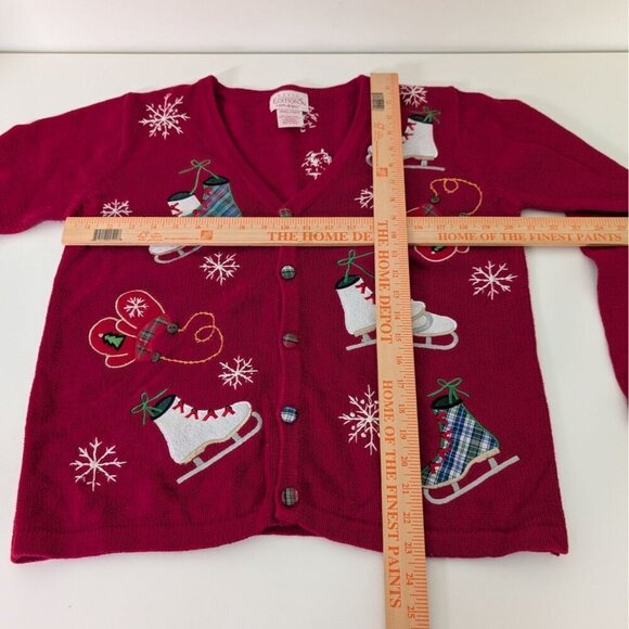 Vintage Ice Skating Cardigan Womens Size Small Red Snowflakes Winter Plaid - Picture 9 of 11
